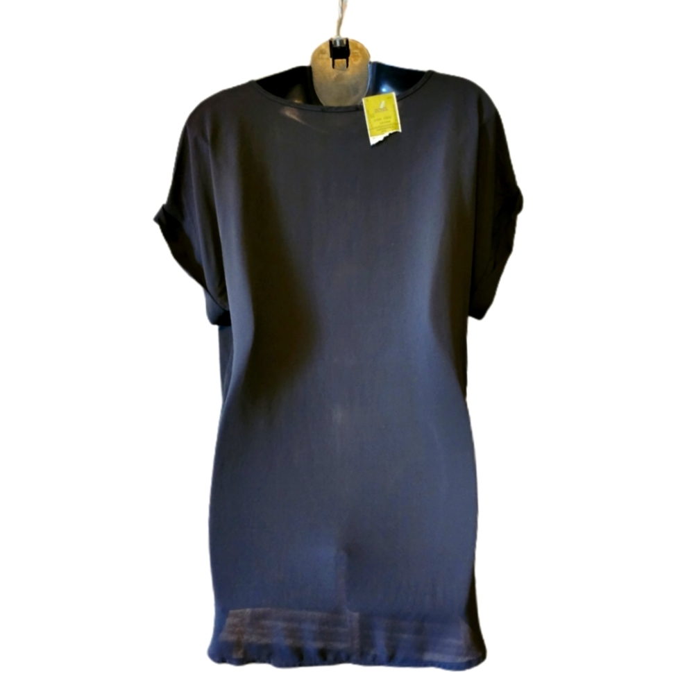 ZENANA OUTFITTERS BLACK WOVEN DOBBY ROLLED SLEEVES TUNIC BNWT - Picture 3 of 4